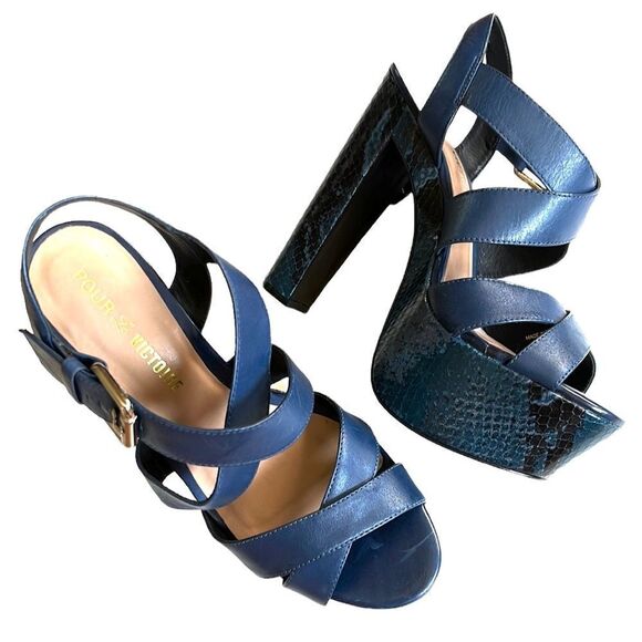 Like New Pour La Victoire Leather Heeled Platform Sandals Size 9.5 - Picture 1 of 9